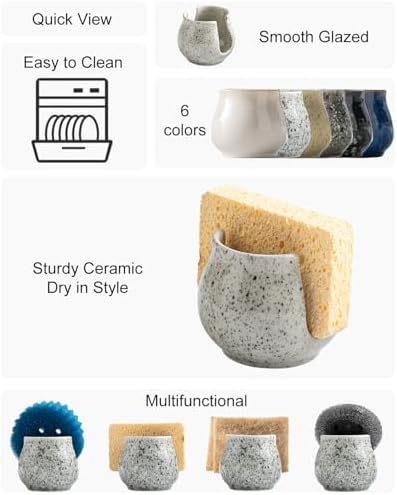 Zoeeker Sponge Holder for Kitchen Sink, Ceramic Dish Sponge Rack Sink Caddy - Image 2
