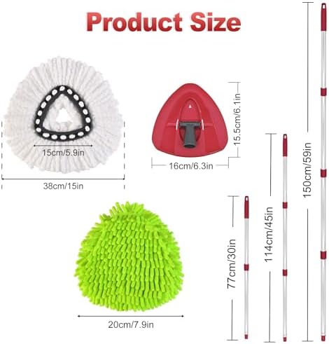 Spin Mop Replacement Head Base Handle, 4-Section 30-to-58 inch Mop Replacement - Image 2