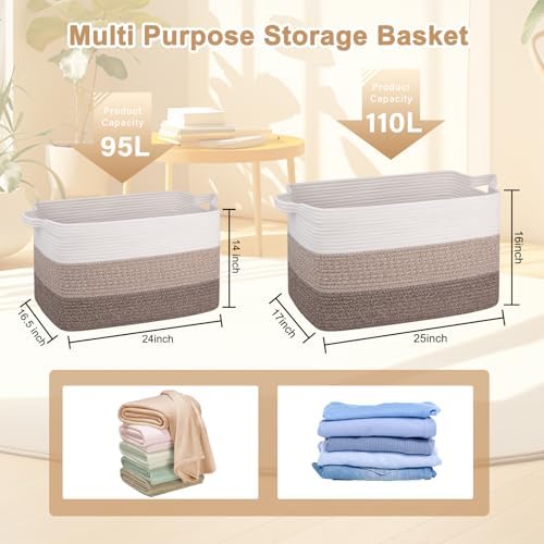 OIAHOMY Extra Large Blanket Basket, 110L Cotton Rope Woven Laundry Basket - Image 3