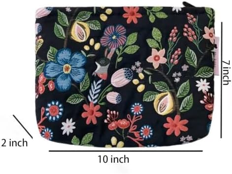 Embroidery Makeup Bags for Women, Floral Cosmetic Pouch Latge Purse - Image 4
