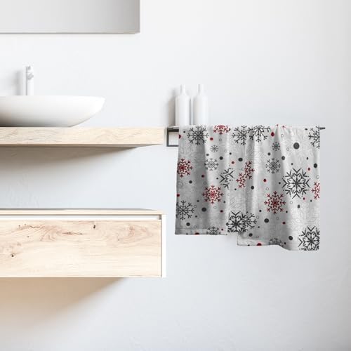 Winter Snowflake Bathroom Hand Towels Decorative Set 28.3x14 Inch Set of 2 Red - Image 6