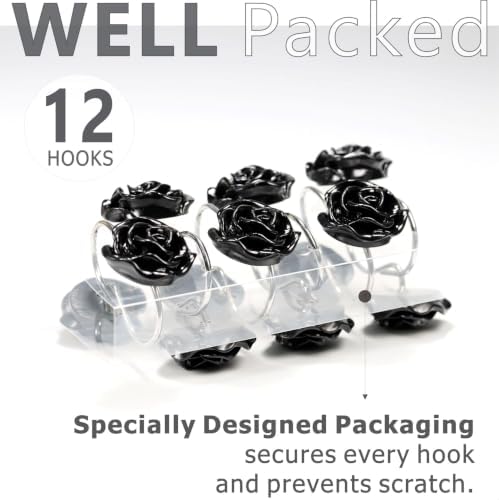 Black Rose Shower Curtain Hooks: Cute Flower Bathroom Curtain Rings - Image 4