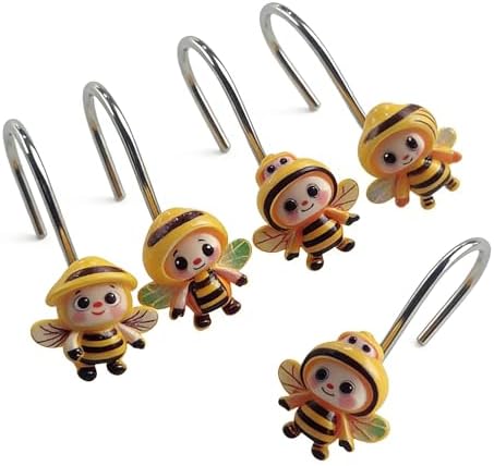 Two Fish Home Fashions Set of 12 Decorative Cartoon Bee Shower Curtain Hooks by TwoFishHomeFashionLLC