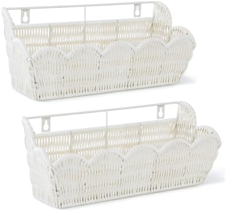 2 Pack Adhesive Plastic Wicker Hanging Storage Basket Scalloped Edge by DINGTAI