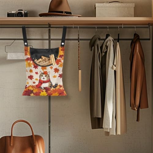Fall Cat Clothespin Bag Space-Saving Maple Leaf Laundry Hanging Storage - Image 5