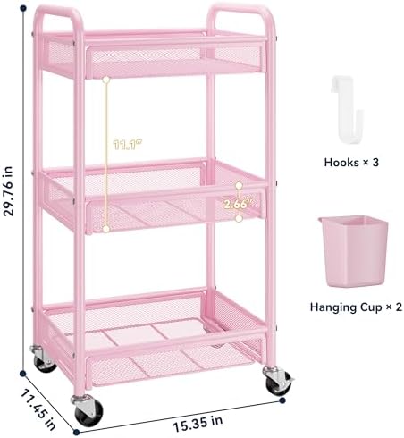 YASONIC 3 Tier Metal Rolling Cart - Image 6