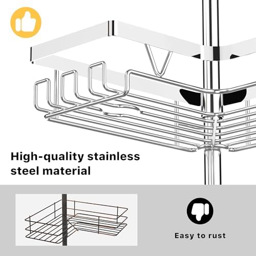 KEGII Corner Shower Caddy Tension Pole, Bathroom Storage Shelf - Image 6