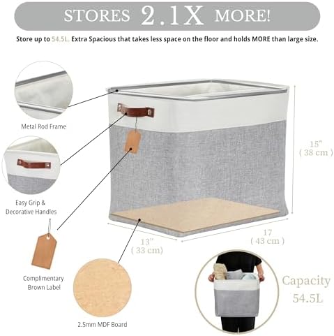 DECOMOMO Extra Large Storage Baskets, 54.5L Fabric Storage Bins 3 Pack - Image 3