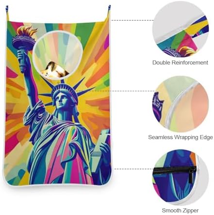 Hanging Laundry Hamper with Stainless Steel Hooks, Oxford Fabric Printing Door - Image 5