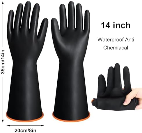 14" XL Size Latex Chemical Resistant Gloves, Reusable Heavy Duty Long Rubber - Image 2