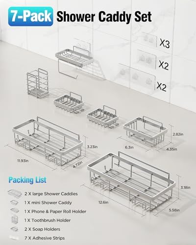 Shower Caddy 7 Pack, Adhesive Bathroom Shower Organizer - Image 6