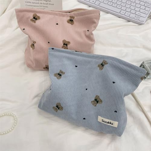 SxoSyo Corduroy Makeup Bags, Bear Cosmetic Pouch Large Purse - Image 6