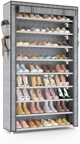 VILICK Shoe Rack with Cover Narrow Shoe Organizer with Pockets 10 Tier Tall by VILICK