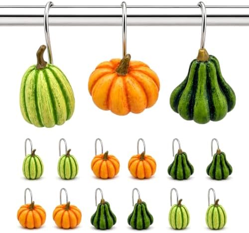 Pumpkin Shower Curtain Hooks Set of 12, Resin Fall Halloween Decor by Unknown