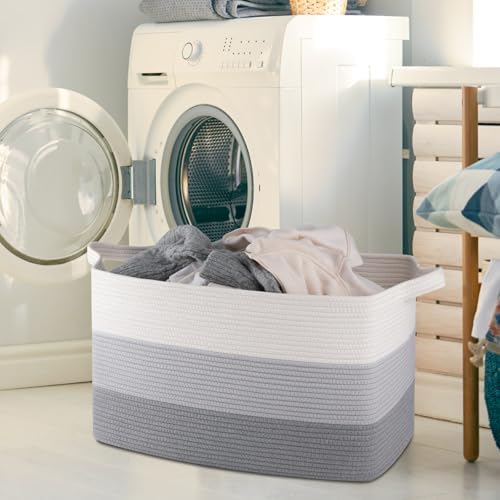 OIAHOMY Extra Large Blanket Basket, 110L Cotton Rope Woven Laundry Basket - Image 6