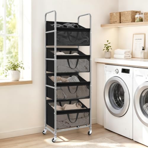 STO STO 4-Tier Vertical Rolling Laundry Hamper, Removable Bags - Image 2