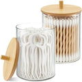 Glass Qtip Holder with Bamboo Lids, 10 oz Apothecary Jars, 2 Pack by Unknown
