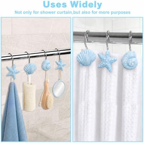 12PCS Starfish Seashell Shower Curtain Hooks, Beach Ocean Coastal Blue Shower - Image 3