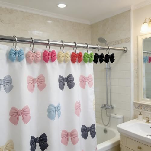 Two Fish Home Fashions Set of 12 Decorative Colourful Bowknot Shower Curtain - Image 5