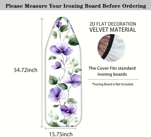 Nuxovilar Purple Flowers Leaves Ironing Board Cover 15x54 Polyester - Image 4