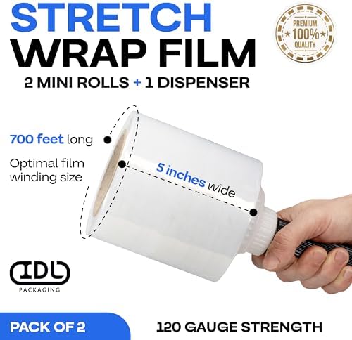 IDL Packaging 5" Stretch Wrap Mini Roll, 700 feet, 120 Gauge - Image 2