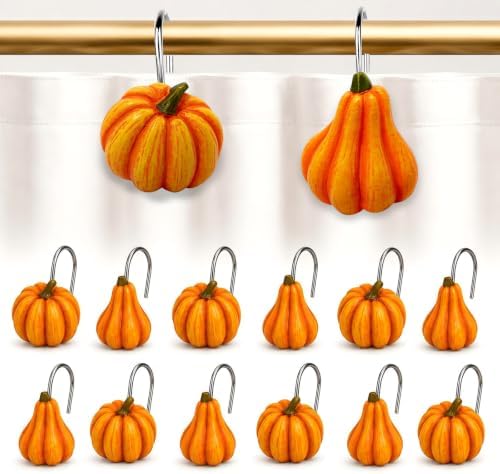 Pumpkin Shower Curtain Hooks Set of 12, Resin Fall Bathroom Decor by Unknown