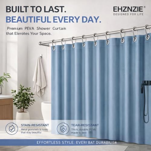 EHZNZIE Stone Blue Shower Curtain Liner 72x72, PEVA Waterproof Bath Curtain - Image 5