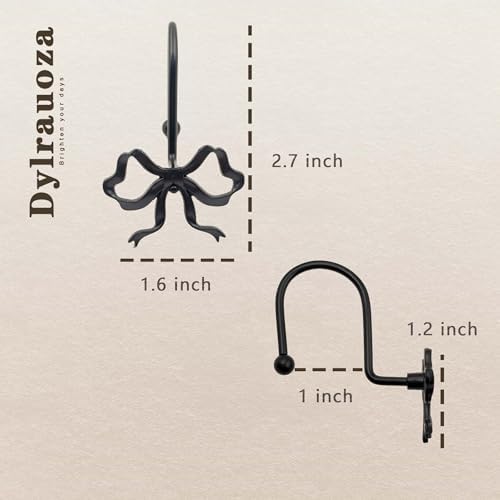 Black Bow Shower Curtain Hooks, 12 Pack Gothic Coquette Bathroom Decor - Image 4