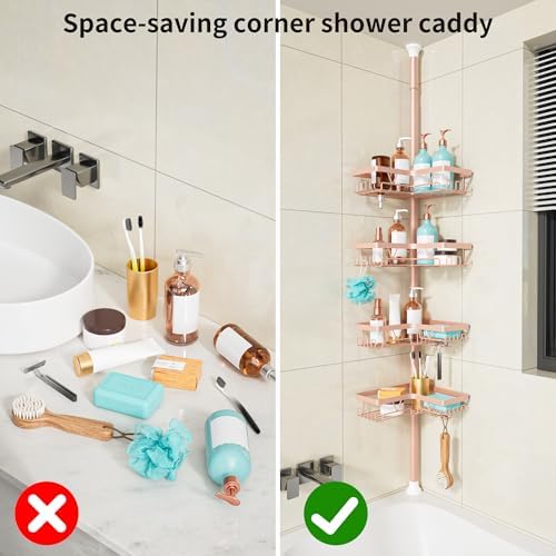 KEGII Corner Shower Caddy Tension Pole, Bathroom Organizer, Blush Nude - Image 7