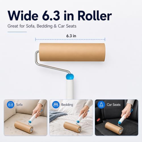 Lint Roller, Handle + 4 Refills 6.3in, Kraft Paper Pet Hair Remover - Image 5