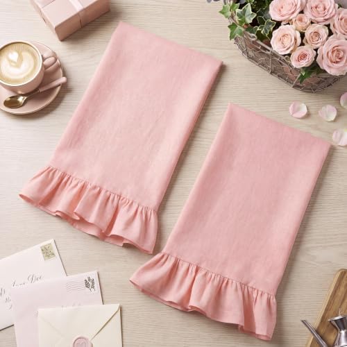 HunnmingRe 2 Pcs Light Pink Kitchen Towels Retro Towels Cotton Ruffled - Image 3