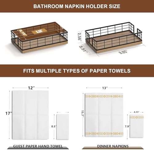 Wican Guest Towel Holder Tray for Bathroom, Acacia and Iron Napkins Holder - Image 6
