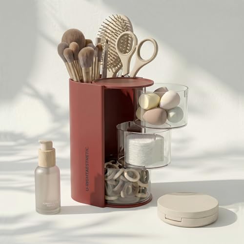 Qtip Holder, Vanity Makeup Brush holder, Sage Green Bathroom Canisters Dispenser - Image 6
