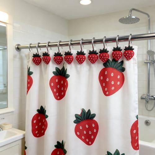Two Fish Home Fashions Set of 12 Decorative Strawberry Shower Curtain Hooks - Image 4
