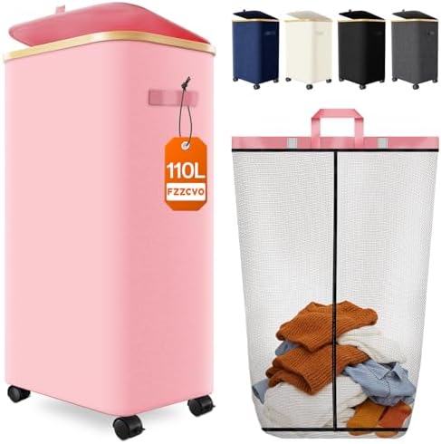 Laundry Basket with Wheels, 110L Large Rolling Laundry Hamper by Fzzcvo