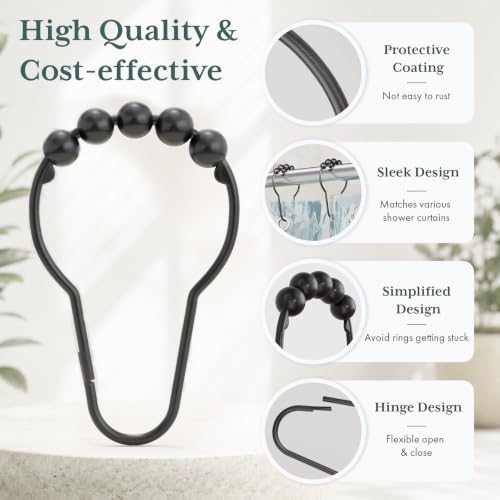 Bathway Shower Curtain Rings, Shower Curtain Hooks Black Shower Rings - Image 2