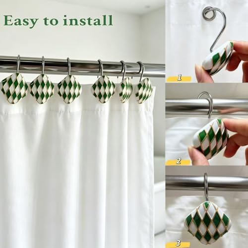 Decorative Geometric Shower Curtain Hooks, Rustproof Metal Shower Hooks - Image 5