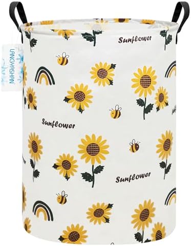 Round Laundry Basket Collapsible Storage Hamper Organizer Sunflower by LANGYASHAN