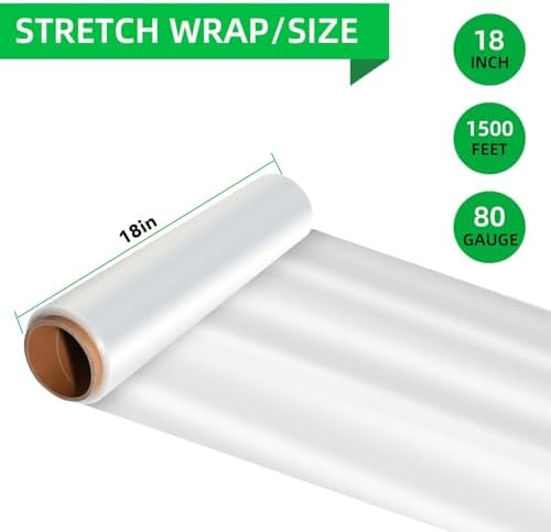 Stretch Wrap Rolls, Shrink Wrap 18in x 1500ft 4 Pack, Heavy Duty Pallet Wrap - Image 2