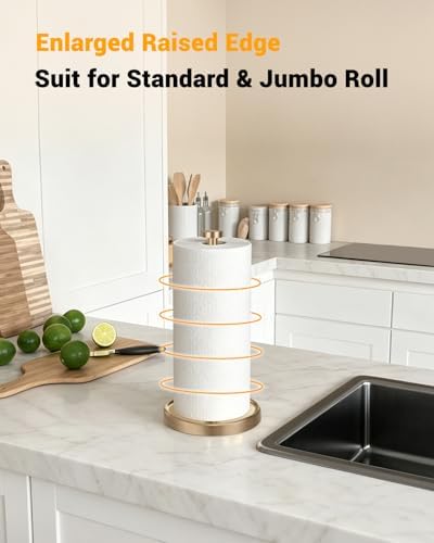 Paper Towel Holder Countertop, Stainless Steel, Weighted Base, Warm Gold - Image 2
