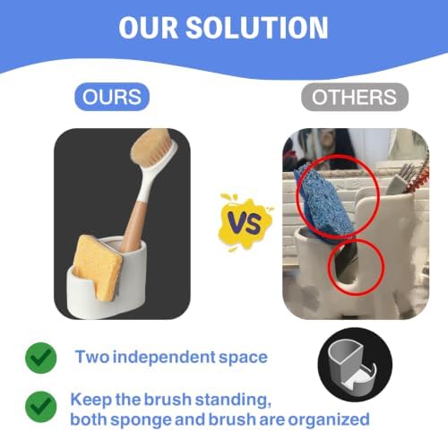 Ceramic Sponge Holder for Kitchen Sink, 2-in-1 Sponge & Brush Organizer - Image 5