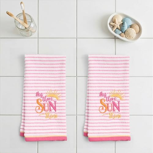 Ritz 2-Piece Cotton Velour Bathroom Hand Towel Set, Embroidered Hey Sunshine - Image 3