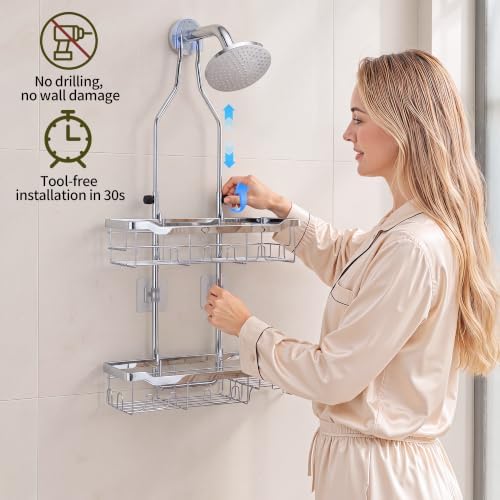Adjustable Shower Caddy Hanging Rustproof: Tool-free Height Adjustment - Image 4