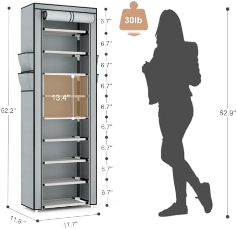 VILICK Shoe Rack with Cover Narrow Shoe Rack Organizer with 4 Side Pockets 10 - Image 3