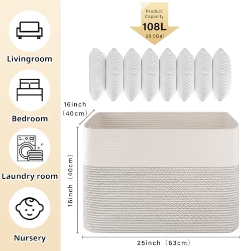 OIAHOMY 108L Extra Large Blanket Basket Dog Toy Basket Black/White - Image 3