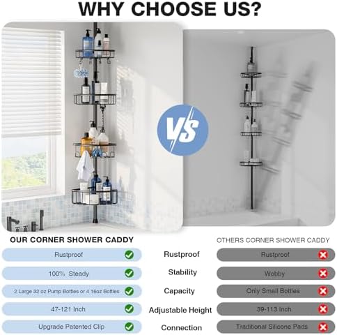 Corner Shower Caddy Tension Pole: Stainless Steel Rustproof 4-Tier Shower - Image 3