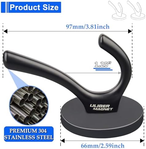 ULIBERMAGNET Strong Magnetic Double Hooks, 4 Pack Heavy Duty Sturdy Coat - Image 2