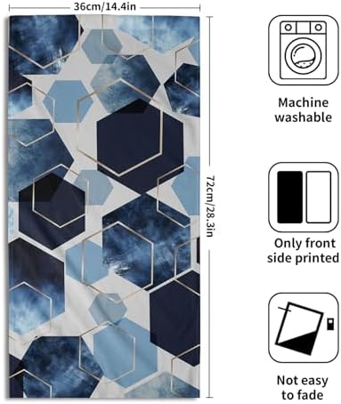 Blue Gold Hexagon Bathroom Hand Towels 2 Pack 14.4"x28.3" Navy Blue Modern - Image 2