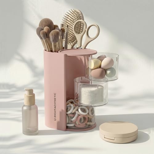 Qtip Holder, Vanity Makeup Brush holder, Sage Green Bathroom Canisters Dispenser - Image 6