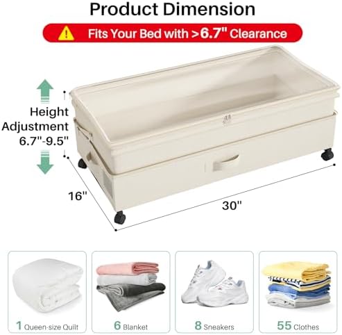 Kitstorack 2Pack Height-adjustable Under Bed Storage - Image 2